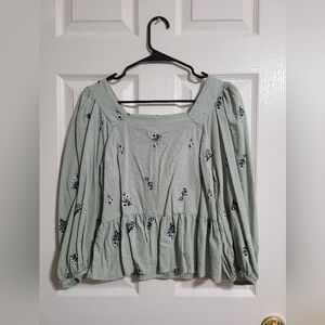 Light Green Floral Peplum Top